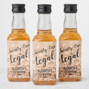 21 und Legal Blush Rose Gold Glitzer Custom Mini Alkoholflaschenetikett