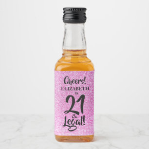 21 und Legal Pink Imitats Glitzer Custom Mini Alkoholflaschenetikett