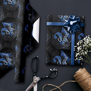 21 und Rechts   Blue 21. Birthday Chic Glitzer Geschenkpapier