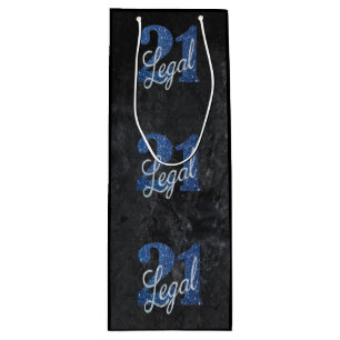 21 und Rechts   Blue 21. Birthday Chic Glitzer Geschenktüte Für Weinflaschen