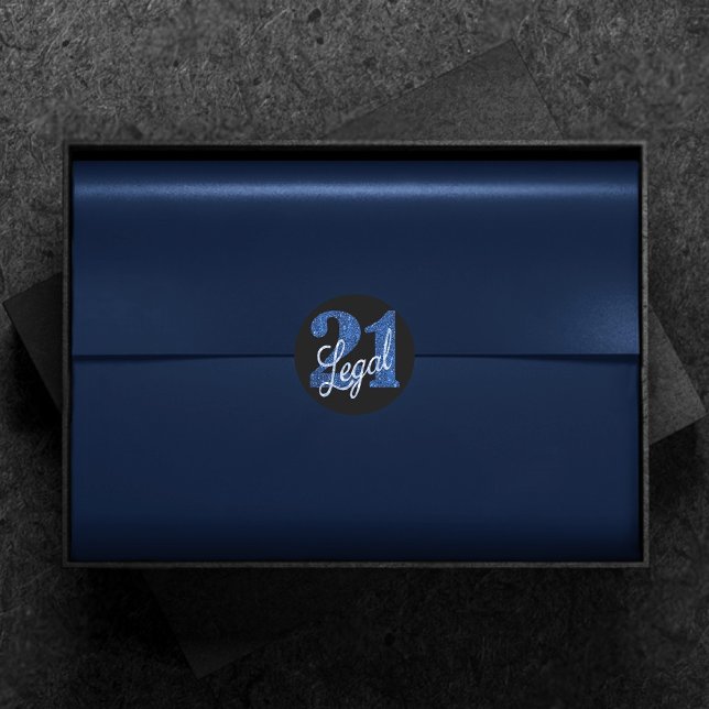 21 und Rechts | Blue Imitats Glitzer 21. Geburtsta Runder Aufkleber (Von Creator hochgeladen)