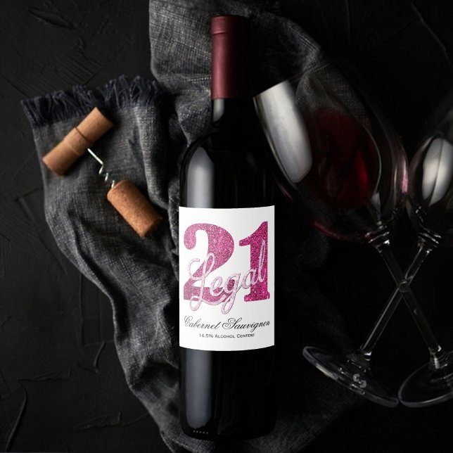 21 und Rechts | Fun Pink Imitate Glitzer 21. Gebur Weinetikett (Von Creator hochgeladen)