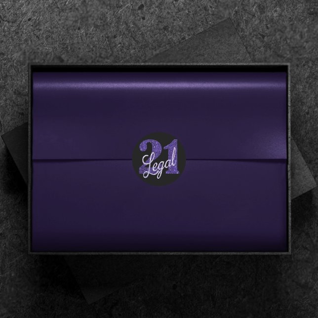 21 und Rechts | Lila Imitate Glitzer 21. Geburtsta Runder Aufkleber (Von Creator hochgeladen)