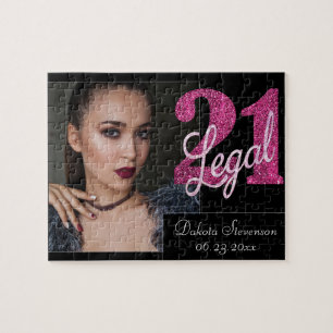 21 und Rechts Rosa Imitate Glitzer Foto Keepake Puzzle