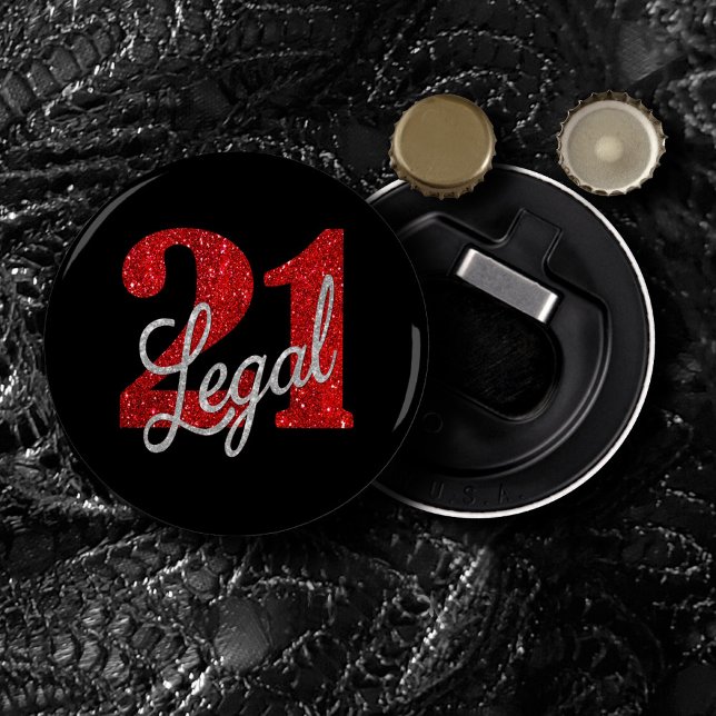 21 und Rechts | Rote Imitate Glitzer 21. Geburtsta Flaschenöffner (Von Creator hochgeladen)