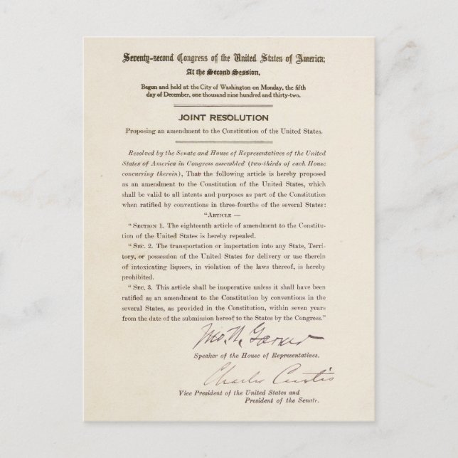 21. Verfassungsänderung - Verbot beenden Postkarte (Vorderseite)