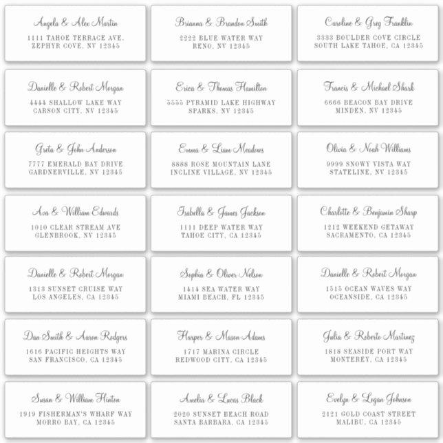 21 weiße, individuelle Hochzeitsadressen Aufkleber (Vorderseite)