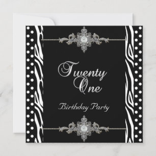 21. Zebra Silver White Black Spot Diamond Einladung