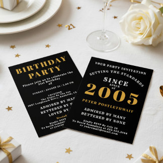 21st Birthday 2005 Black Gold Personalized For Him Einladung