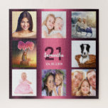 21st birthday 21 Foto von Klebegirl woman purple Puzzle<br><div class="desc">A gift for a girl's , young woman's 21st birthday, celebrating her life with a klebend of 8 of your fotos. Templates for a name, alter 21 and date. Date of birth or the date of the anniversary. Dark purple and white colored letters. Girly and feminine purple gradient background color....</div>