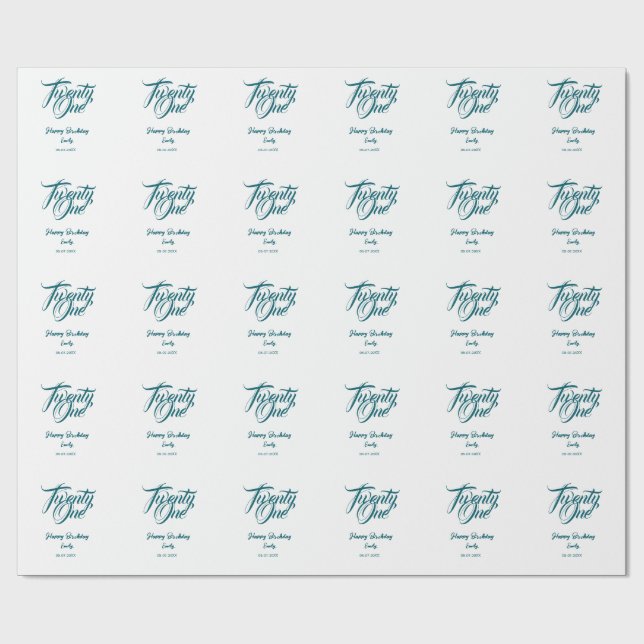 21st birthday add name date year blue template thi geschenkpapier (Flach)