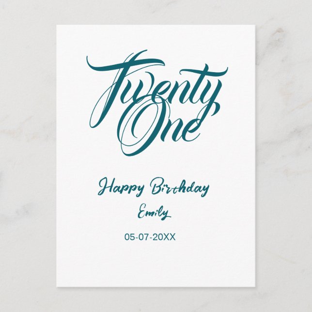 21st birthday add name date year blue template thi postkarte (Vorderseite)