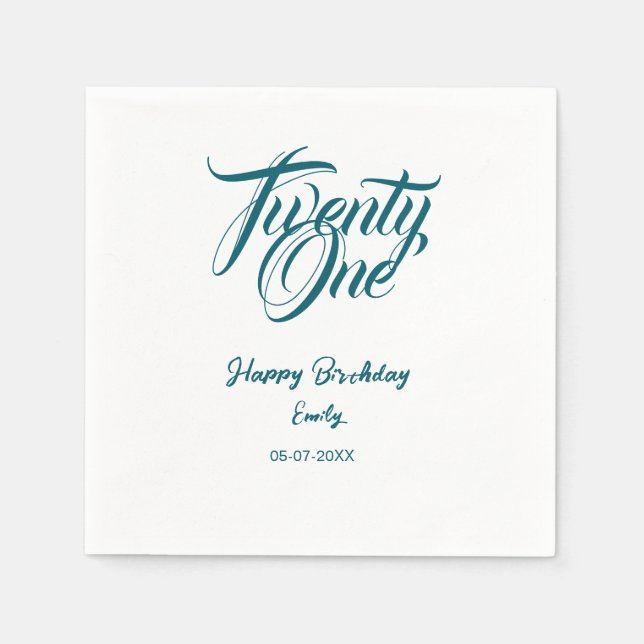 21st birthday add name date year blue template thi serviette (Vorderseite)