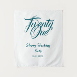 21st birthday add name date year blue template thi wandteppich