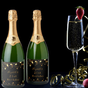 21st birthday black gold stars modern elegant