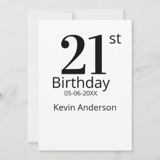 21st birthday bold letter name date simple man boy einladung