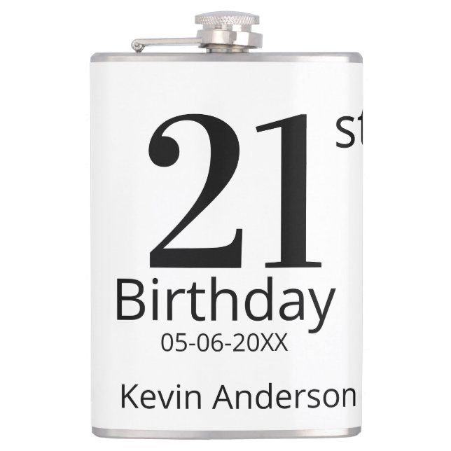 21st birthday bold letter name date simple man boy flachmann (Vorderseite)
