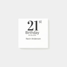 21st birthday bold letter name date simple man boy post-it klebezettel