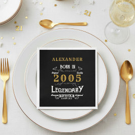21st Birthday Born 2005 Black Gold Retro Vintage Serviette