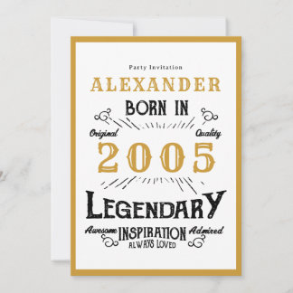 21st Birthday Born 2005 White Gold Legend Einladung