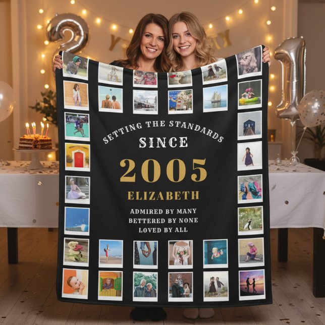 21st Birthday Family Photo Collage 32 Photographs Fleecedecke (Born 2005 fleece photo blanket. 21st birthday party background.)