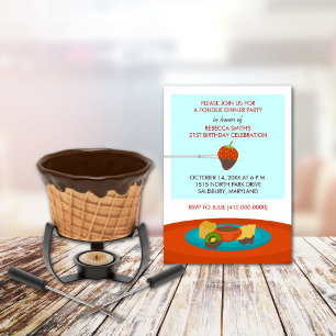 21st Birthday Fondue Dinner Party Invitations Einladung