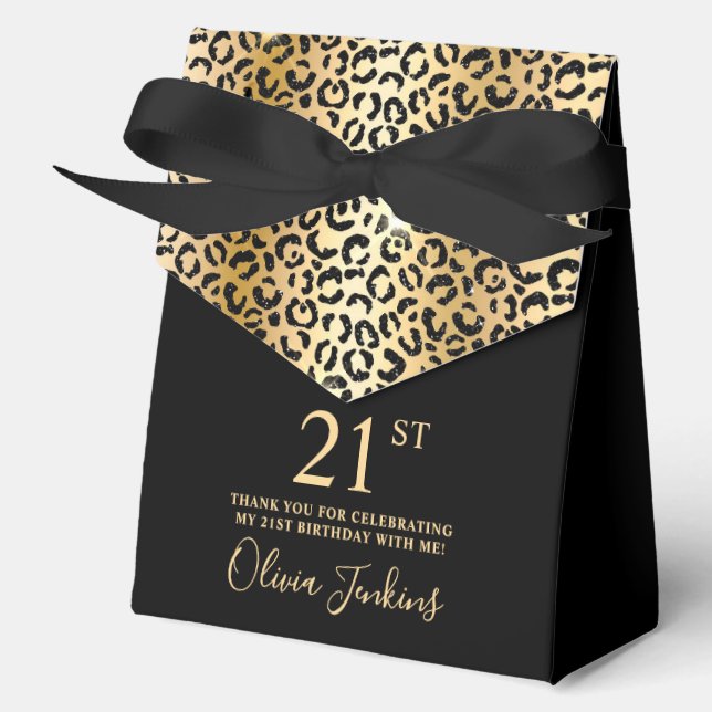 21st Birthday Gold Leopard Print Thank You  Geschenkschachtel (Vorderseite)