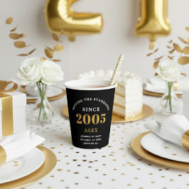 21st Birthday Name 2005 Black Gold Elegant Chic Pappbecher