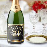 21st birthday party diamonds glitter black gold<br><div class="desc">Ein elegantes,  glamouröses und mädchenhaftes 21. Geburtstagswein oder Champagner Flaschenlabel. Schwarz farbene Imitate Glitzer mit Imitaten goldenen Diamant-Sprinkle und einem goldenen Rahmen. Vorlagen für einen Namen,  21 Jahre und ein Datum. Geburtsdatum oder das Datum des Party/Jahrestages. Weiße und goldfarbene Buchstaben. Der Name wird mit einem handgeschriebenen Stilskript geschrieben.</div>