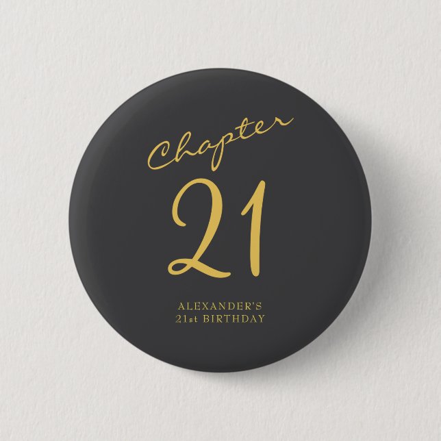 21st Birthday Party Gold Script Blue  Button (Vorderseite)
