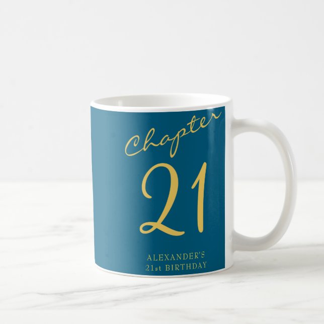 21st Birthday Party Gold Script Blue  Kaffeetasse (Rechts)
