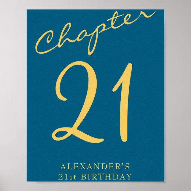 21st Birthday Party Gold Script Blue  Poster (Vorne)