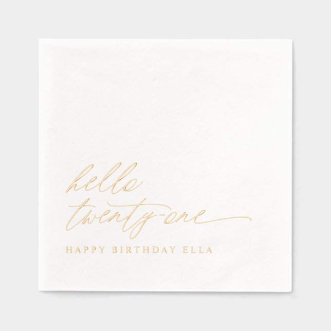 21st Birthday Party Modern Elegant Gold Servietten Mit Folie (Vorderseite)