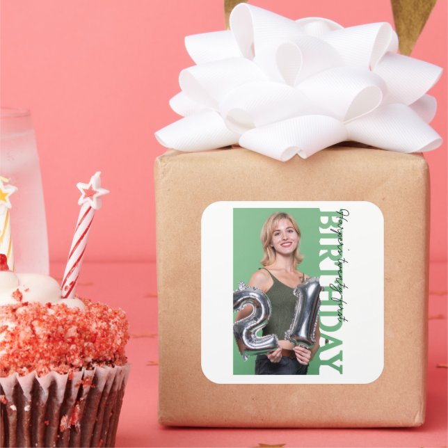 21st Birthday Photo college Party favor Quadratischer Aufkleber (Party)