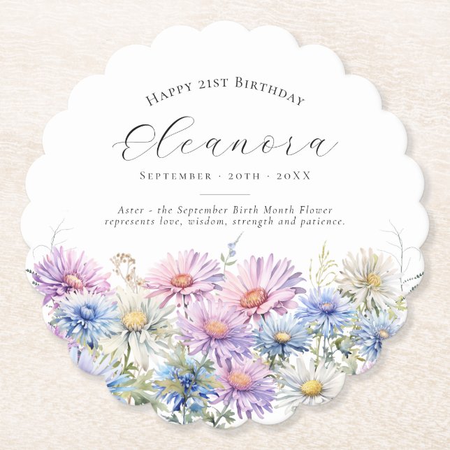 21st Birthday September Birth Flower Custom Untersetzer (Vorderseite)