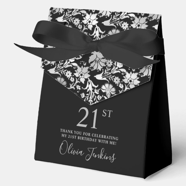 21st Birthday Silver Floral Thank You  Geschenkschachtel (Vorderseite)