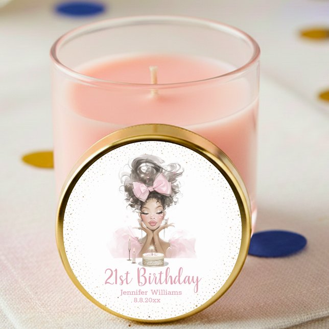  21st birthday stylish pink dress girly party chic runder aufkleber (Von Creator hochgeladen)