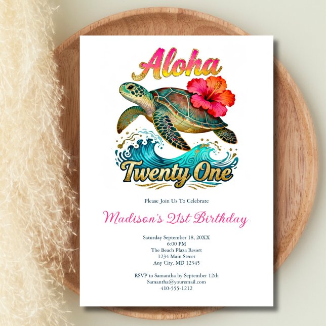  21st Birthday Tropical Ocean Beach Theme Einladung (21st Birthday party invitation. Aloha Twenty One, Beach Ocean Tropical theme, Digital or printed)