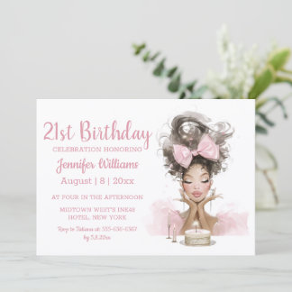 21st birthday watercolor pink dress stylish party einladung