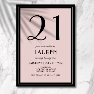 21st Birthday Women's Modern Minimal Black Pink Einladung