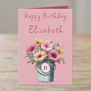 21st Gerbera-Blumen Name rosa Geburtstag Karte