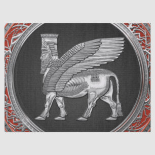 [220] Assyrian Winged Bull - Silver Lamassu Seidenpapier