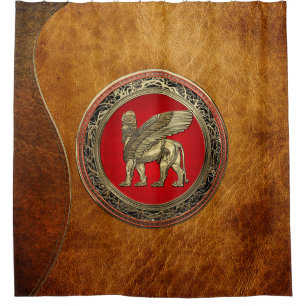 [220] Assyrian Winged Lion - Gold Lamassu Duschvorhang