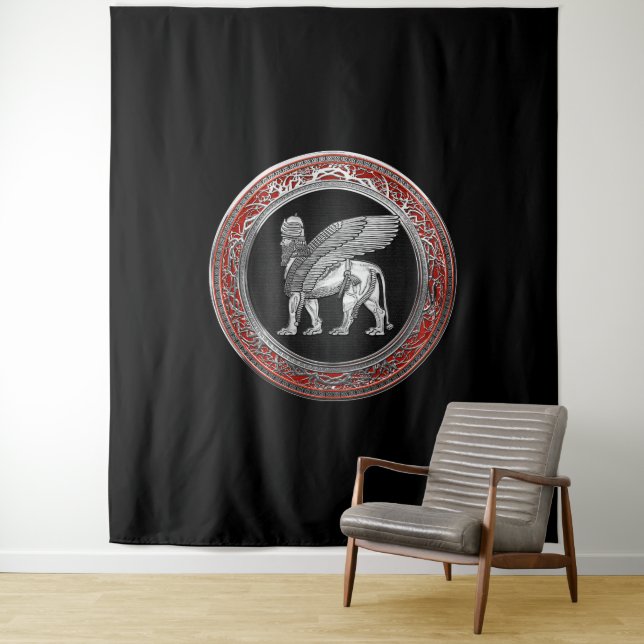 [220] Assyrian Winged Lion - Silver Lamassu Wandteppich (Beispiel)