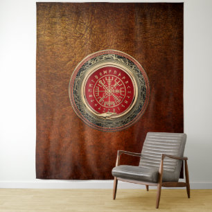 [220] Vegvisir - Viking Gold Magic Runic Compass Wandteppich