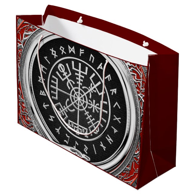 [220] Vegvisir - Viking Silver Magic Runic Compass Große Geschenktüte (Rückseite Schrägansicht)