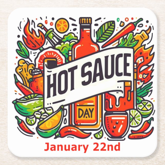 22.01. - Hot Sauce Day Rechteckiger Pappuntersetzer (Vorderseite)