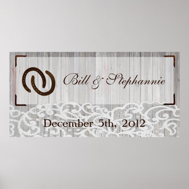 22.5"x7.5" Personalisiert Banner Pferdeschuhe Holz Poster (Vorne)