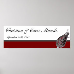 22,5"x7,5" Personalisiert Peacock Red Schwarz-weiß Poster