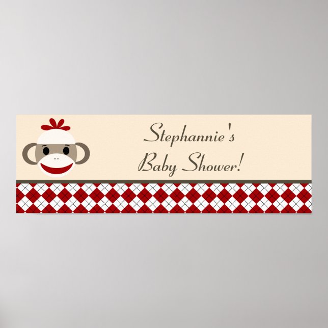 22,5"x7,5" Personalisierter Banner Red Sock Affe Poster (Vorne)
